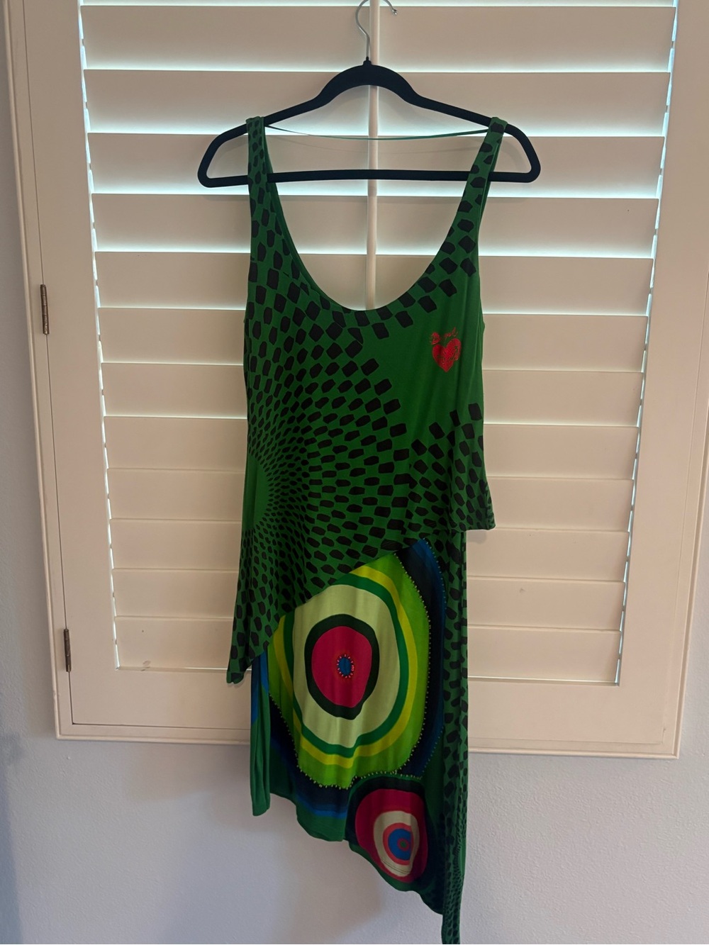 Desigual Green Asymmetrical Tank Dress with Multicolor Target Print